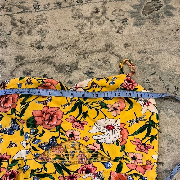 Hollister Yellow with Pink Floral Midi Sundress with Keyhole Cut - Picture 7 of 13